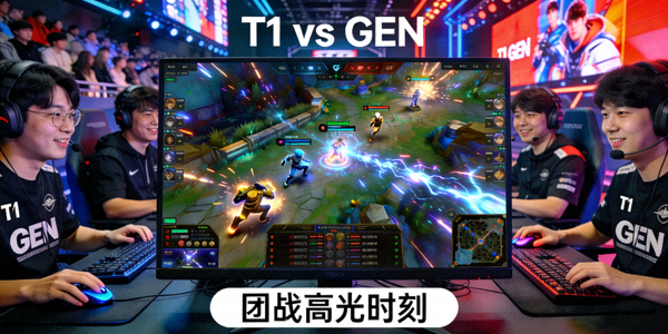 T1战胜GEN比赛精彩瞬间 - 选手激烈团战画面